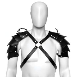 Mr.Fashion Cool Leather Armor Costume, Fierce Leather Suit, Create a Special Christmas Look, Make Your Stage Performance Night. (Double Armor - Black)