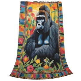 FAMEMBERPERS Ape Gorilla Blanket 50"*60" Cute Animal Flannel Throw Blankets Cozy Soft Lightweight Quilt King for Bed Couch Sofa Decor Gifts All-Seasons