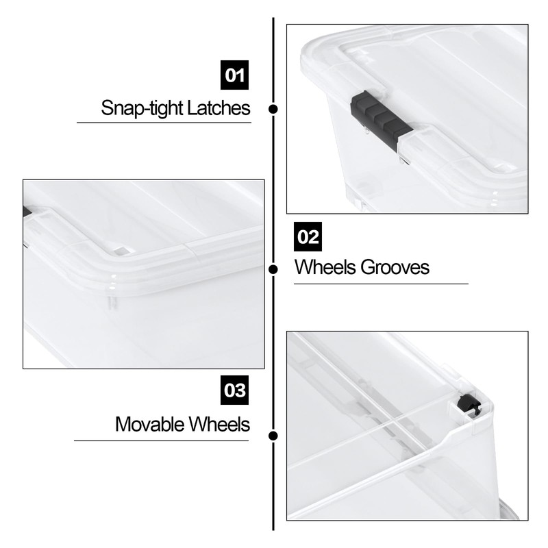 Hespama 3-Pack 50 Quart Plastic Underbed Storage Container Bin, Plastic