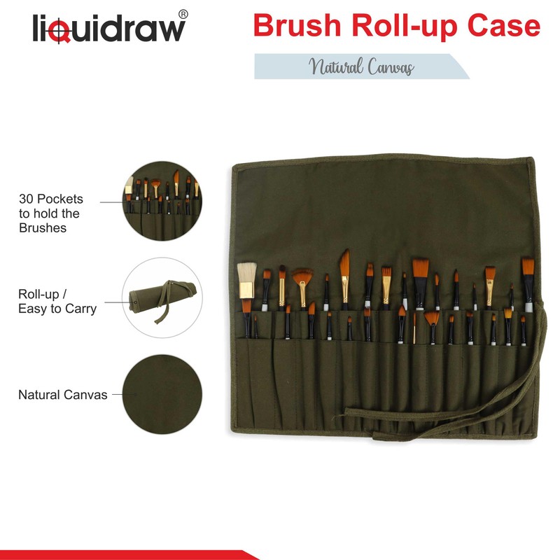 Liquidraw Pinselhalter mit 30 Fächern, aufrollbare Pinseltasche, Aufbewahrungstasche, Make-up-Pinseletui, Grün