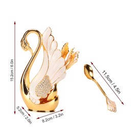 Swan Base Holder Fork Spoon Cutlery Coffee Spoon Stand Dinnerware Gold Light Luxury Cygnus Salad Creative Affordable Luxury Set Mixing Trays (Golden White Spoons)