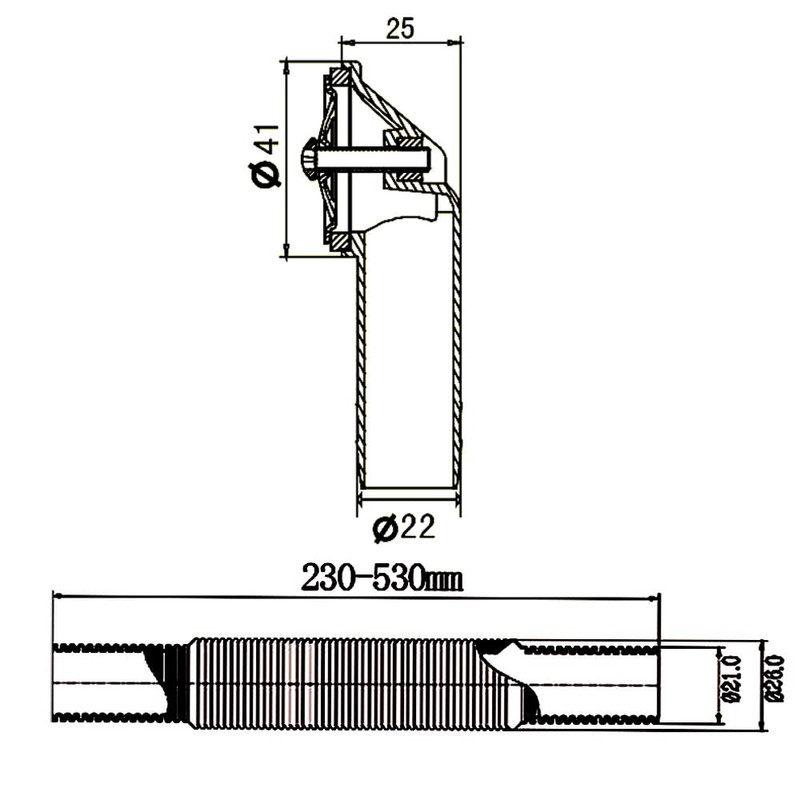 Talea Overflow Pipes,Flexible Overflow Pipe for Sink, Circular Interface(41mm*41mm) QY006C060-U