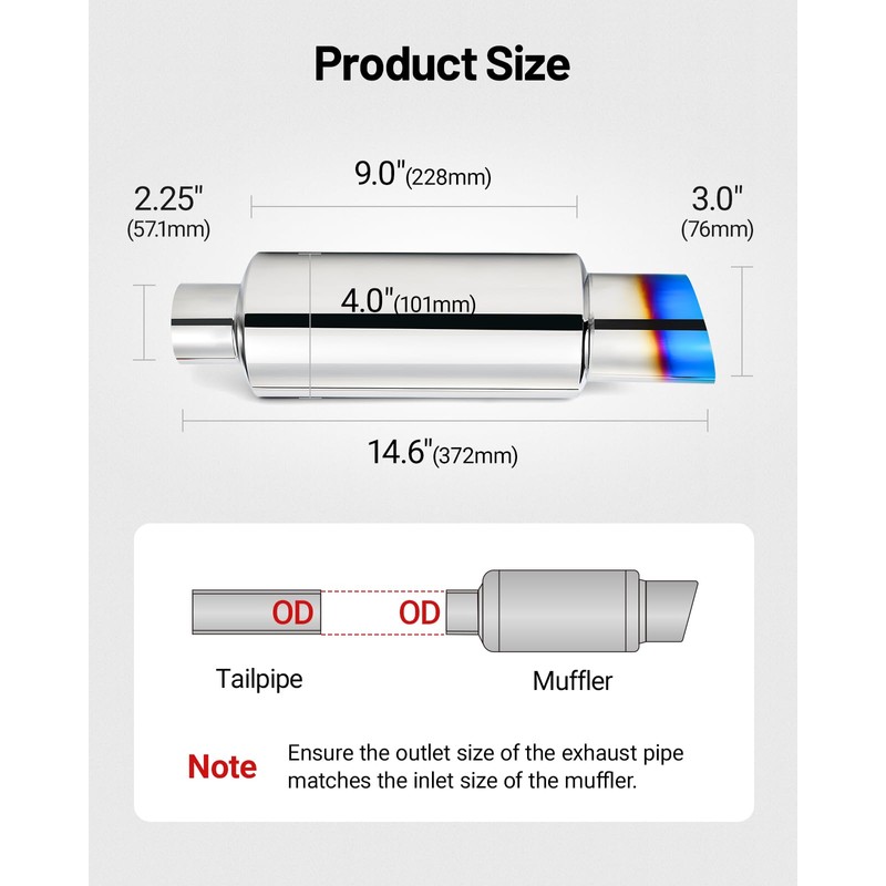 EVIL ENERGY Exhaust Muffler,Stainless Steel Exhaust Tip,Universal 14.6" Length (Burnt,2.25"
