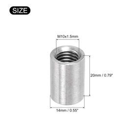 uxcell 4Pcs M10 Round Connector Nuts, 304 Stainless Steel Coupling Nut 20mm/0.8" Length Sleeve Rod Bar Stud Nut for Bracket, M10x20x14mm
