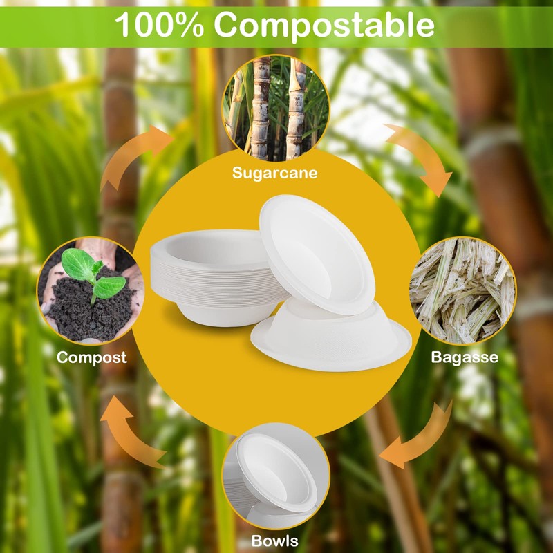 GREENESAGE 50 Pack Disposable Paper Bowls 12oz - Eco-Friendly, Sugarcane