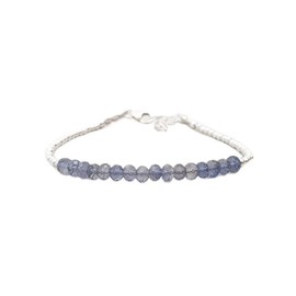 LKBEADS iolite 3mm round shape faceted cut gemstone beads 7 inch stacking bracelet with silver plated lock for unisex.#Code- LCBR-3650