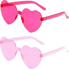 GCQJOQ 2 Pairs Heart Sunglasses for Women, Rose Red and Pink Heart Glasses for Party Favor, Hot pink, Pink