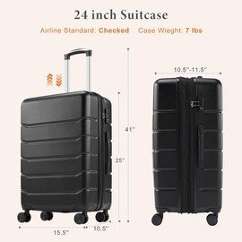 [Deal] Carry-On Luggage, Hard Shell Rolling Suitcase for Travel Expandable Lightweight with Spinner Wheels TSA Lock - Color: Black, 24 Inch, luggage size: Standard
