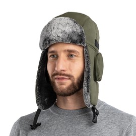 HunterBee Womens Ladies Waterproof Winter Bomber Ushanka Russian Hat Eskimo Fur Hunting Skiing Trapper Trooper Hats with Ear Flaps Aviator Warm Snow Green