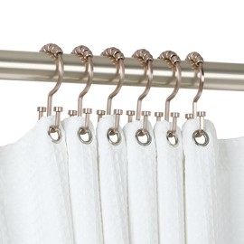 Utopia Alley HK1XX Shower Hooks - Double Shower Curtain Rings for Bathroom - Rust Resistant Shower Curtain Hooks for Shower Curtain or Liner - Flat Double Shower Curtain Hooks - Set of 12 - Colour: Brushed Nickel