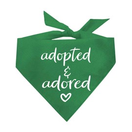 Adopted and Adored Dog Bandana | 100% Cotton Adjustable Triangle | Made in USA | Adoption Event Prop Photoshoot | Rescue | Green One Size (380)
