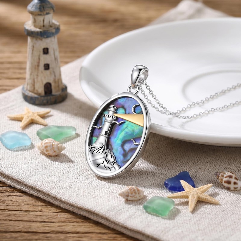 SHAOAN 925 Sterling Silver Lighthouse Mountain Pendant Necklace for Women