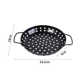 Vctitil Round Grill Wok with Handle,Carbon Steel Grill Pan With Holes,Non-Stick Grilling Skillet,Round Grill Pan,Grill Basket For Seafood,Vegetable,Meat