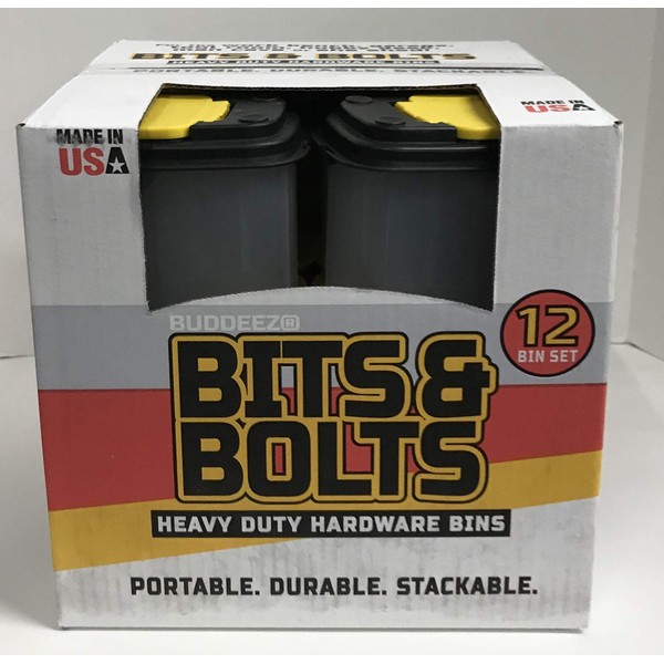 Buddeez Bits & Bolts Heavy Duty Hardware Bins- 12 Piece Bin Set
