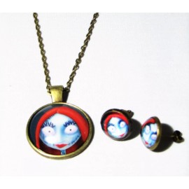 NIGHTMARE BEFORE CHRISTMAS GLASS DOME  "SALLY" 2 PIECE PENDANT AND EARING SET