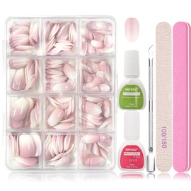 Virellay 288 Pieces Nude Gradient French Nails for Gluing, Natural Acrylic Artificial Nails with Nail Glue, Press on Nails for Women and Girls (Gradient, Short)