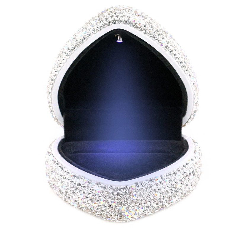 Naimo Full Rhinestone Heart Shaped Ring Box Velvet Holder Jewelry