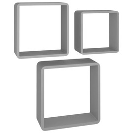vidaXL Modern Wall Cube Shelves 3-Sized Set - Gray MDF Decorative Display Shelves Space-Saving Storage Organizers