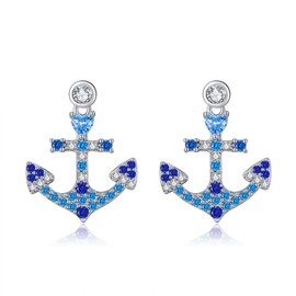 URONE Anchor Earrings Silver 925 Earrings Anchor Nautical Earrings Anchor Jewellery Gifts for Women Ladies, No Gemstone