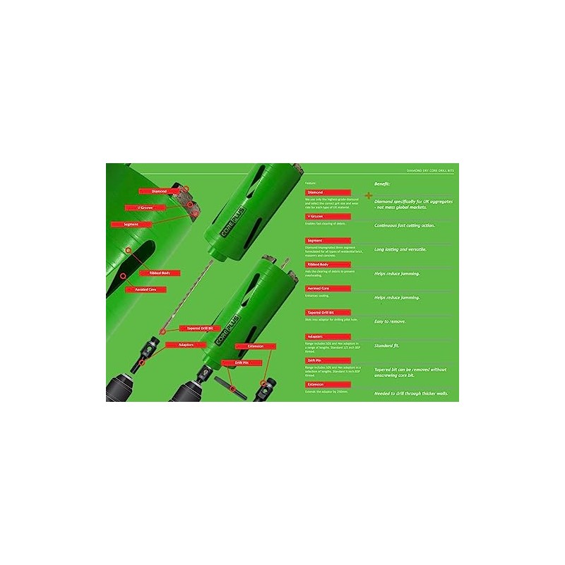 CorePlus Diamond Dry Core Drill Bit 28mm x 300mm