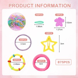 Jotia 875Pcs Hair Clips Accessories for Girls, Assorted Styles Mini Hair Clips Claws Elastic Hair Ties Ponytail Holders Hair Barrettes Rubber Bands Set Multicolored Star Clips