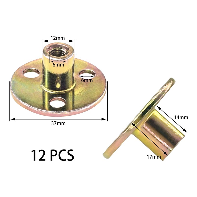 12 PCS Zinc Plated Round Tee Nuts,3-Hole T-Nuts for Furnitures