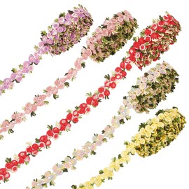 PH PandaHall 15 Yards 5 Colors Flower Lace Trim Ribbon, 2cm Embroidered Fabric Edge Floral Applique for DIY Sewing Crafts Dress Wedding Party Decor Clothes