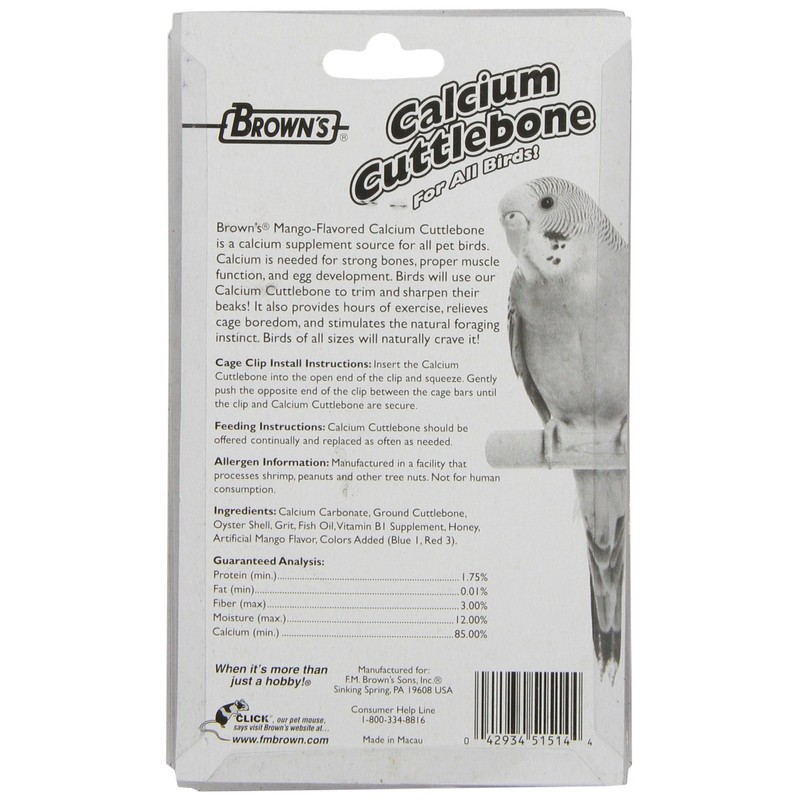 F.M.Brown'S 51514 Brown'S Mango Flavored Calcium Cuttlebone With Clip, 1.25-Ounce