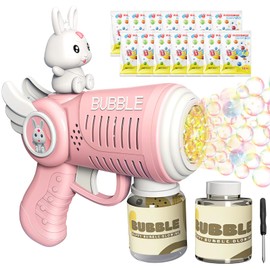 Bubble Guns with Bottles Bubble Refill Solution, Bubble Machine for Kids Girls Toddlers, LED Light Automatic Bubble Machine Gun for Kids 3-8, Summer Outdoor Toys Birthday Gift
