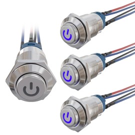 Pack of 3 Self-Locking Push Button Switch 12 mm Push Button IP65 Waterproof Push Button 12 V/24 V Round Press Button with LED Light with Wire for Horns Car Bells Cars Bell
