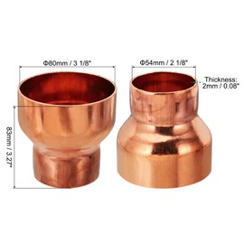 PATIKIL 3 1/8" to 2 1/8" ID Copper Reducer, 99.9% Pure Copper Reducing Coupling Pressure Fitting Pipe Tube Connector Adapter with Sweat Solder Connection for HVAC Refrigeration System