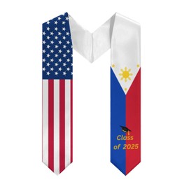 Tueekuti Philippines and American Graduation Sash Class of 2025 - Mixed Dual Flag Graduation Stole for Study Aboard International Students Graduation Gift