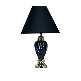 ORE International 22" Urn-Shaped Ceramic Table Lamp with Linen Shade in Black