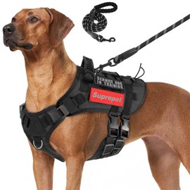 AUTOWT Tactical Dog Harness with Leash and Patches - Service Dog Vest with Rubber Handle and Dual Buckle for Running Training Walking - No Pull Dog Harnesses for Small Medium Large Dogs (Black, S)