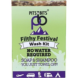 Filthy Festival Wash Kit - no rinse shampoo 100ml / rinse free body wash 100ml and 9 pack compostable expanding wipes. The ultimate camping essential x 1Kit
