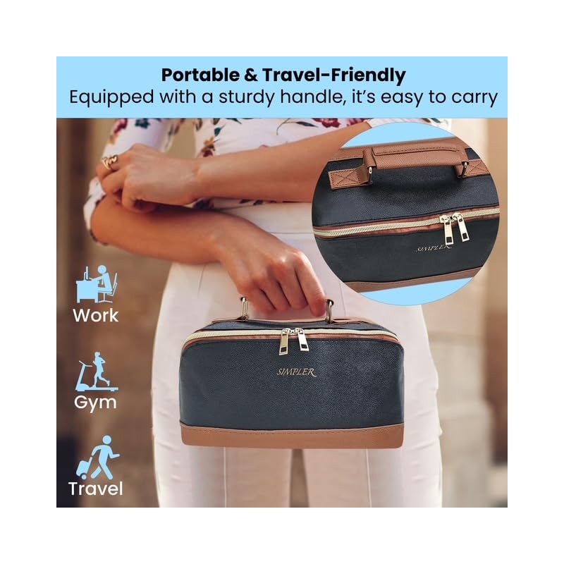 Premium Travel Makeup Bag, Large Cosmetic Case with Handle, (Black)