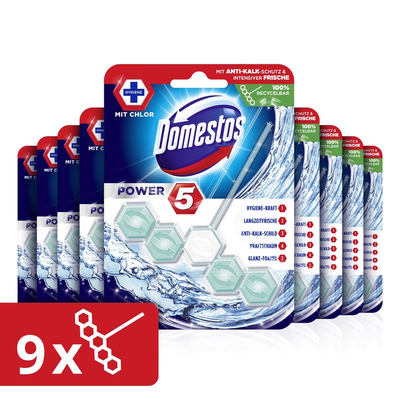 Domestos Power 5 Ocean Toilet Rim Blocks, Pack of 9