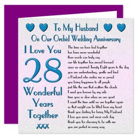 My Husband 28th Wedding Anniversary Card - On Our Orchid Anniversary - 28 Years - Sentimental Verse I Love You