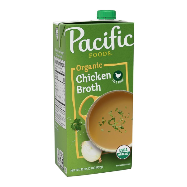 Pacific Foods Organic Free Range Chicken Broth, 32 oz Carton (Case of 12)