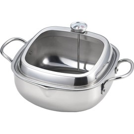 Tamahashi (Tamahashi) Square Frying Pan, 7.9 inches (20 cm), IH and Gas Stove Compatible, with Thermometer, Stainless Steel Tempura Pot, Made in Japan, Shosaitei TP-21