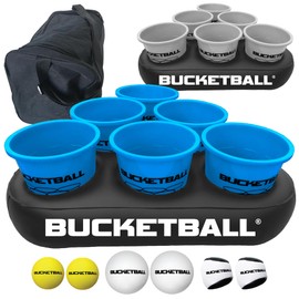 BucketBall | Team Color Edition | Party Pack (Light Blue/Silver): Original Yard Pong Game: Best Camping, Beach, Lawn, Outdoor, Family, Adult, Tailgate, Jumbo, Giant Game