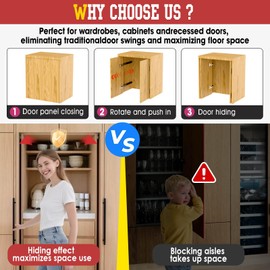 Mdkave 16inch Pocket Door Slides with Hinges,Pocket Cabinet Door Hardware Kit,Space Saving Sliding System for Cabinets (16inch,1Set)