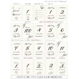 [Made in Tantan] Botanical Baby Monthly Card Set, 20 Types, Double-Sided Print, 10 Card Set, Design 10, Black and White
