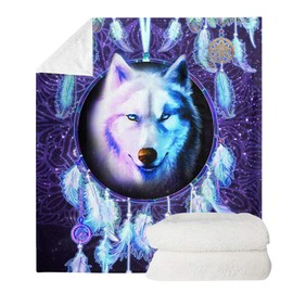 Biyejit Dream Catcher Wolf Print Fleece Throw Blankets for Couch Sofa Bedroom Bed Decorative Throws Blankets