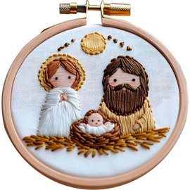 Roioiow Nativity Scene Embroidery DIY Art Kit - Complete Material Set for Stitches Practice Needle Felting, 15cm Hoop, Gift for Beginners and Experienced Crafters,Christmas