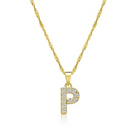 Zelaro Women's Necklace with Letters, Chain Gold and Chain Silver with Zirconia Letter Pendant Chain with Letters, Gift for Women Birthday, Adjustable Necklace in Gold, Copper, Cubic Zirconia