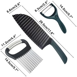 AITRAI Crinkle Cutter Knife, Stainless Steel Wave French Fry Slicer, Large Wavy Cutter Knife for Potatoes Veggies Salad Cucumbers Carrots Fruit Fries, Easy & Fast Crinkle Cuts, 2 Pack with Peeler