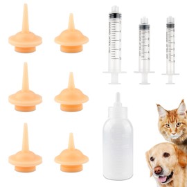 10 PCS Kitten Bottle Feeding Kit, Professional Newborn Pet Feeding Bottle and Syringes with Nipples in S/M Models, Safe Reusable Puppy Bottles for Nursing Feeding Syringe for Kittens