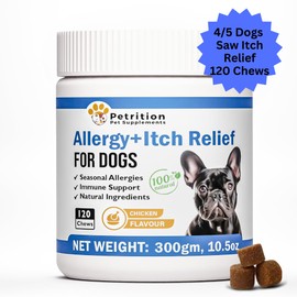 Petrition Dog Allergy & Itch Relief - Advanced Itch Supplement with Probiotics for Dogs - Immune Support & Skin Relief for Seasonal Allergies - Natural Itchy Skin & Paw Relief - 120 Soft Chews