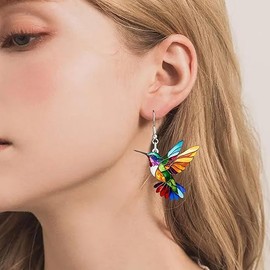 Vurotry Hummingbird Necklaces for Women Hummingbird Necklace and Earrings Set Exquisite and Fashionable Colorful Hummingbird Necklace Jewelry (Colorful)
